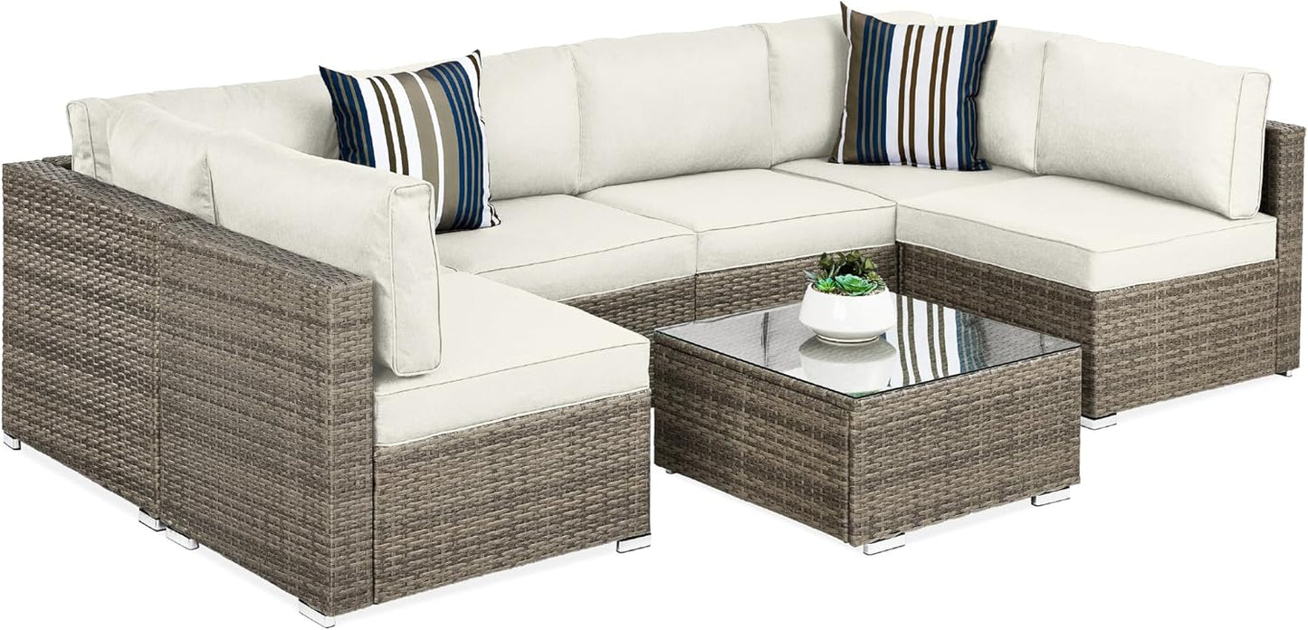 Best Choice Products 7-Piece Modular Outdoor Sectional Wicker Patio Conversation Set w/ 2 Pillows, Coffee Table, Cover Included - Gray/Gray
