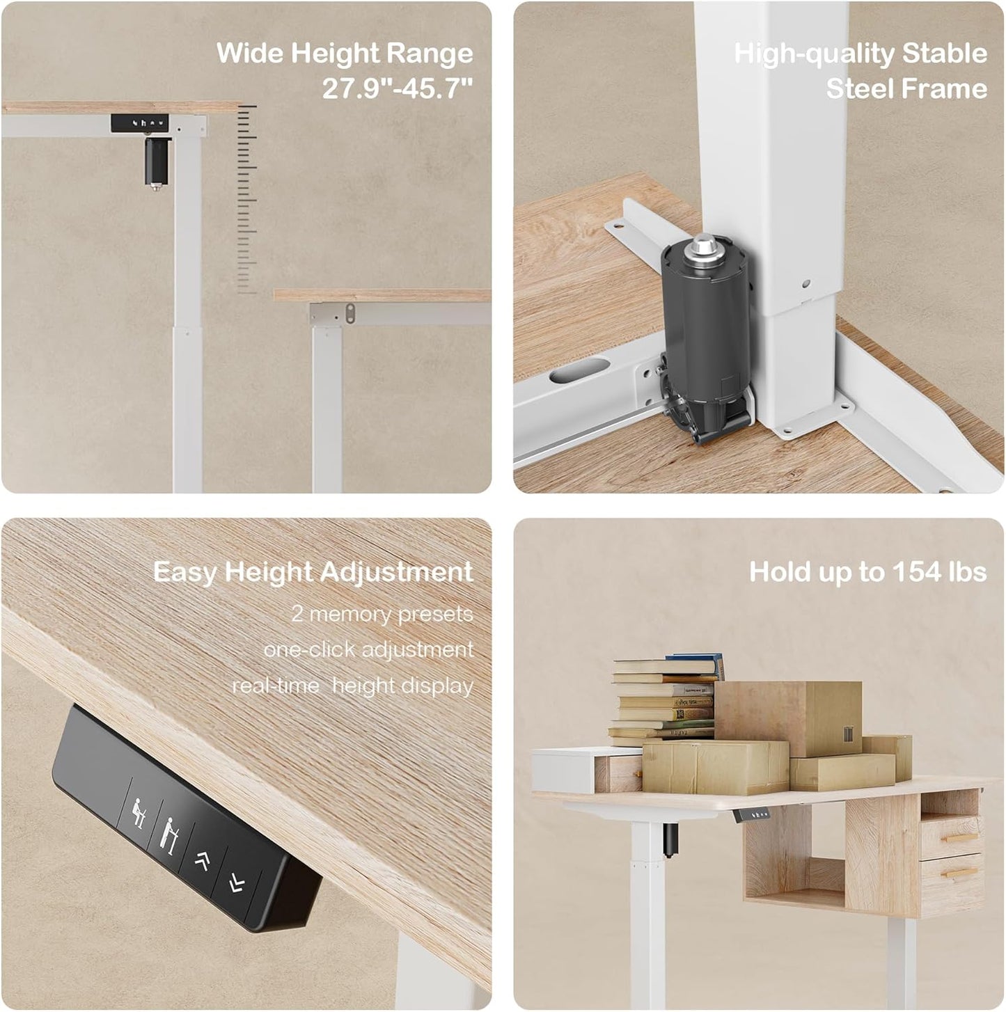 47.2'' Standing Desk with File Cabinet, Height Adjustable Electric Sit Stand Desk, Lateral File Cabinet, Computer Workstation for Home Office, Light Walnut