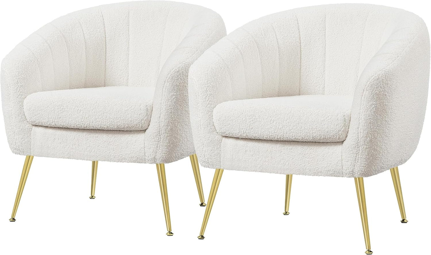 Topeakmart Velvet Accent Chair, Barrel Chair with Golden Metal Legs, Modern Leisure Chair for Living Room Bedroom Office Waiting Room, Set of 2, Gray