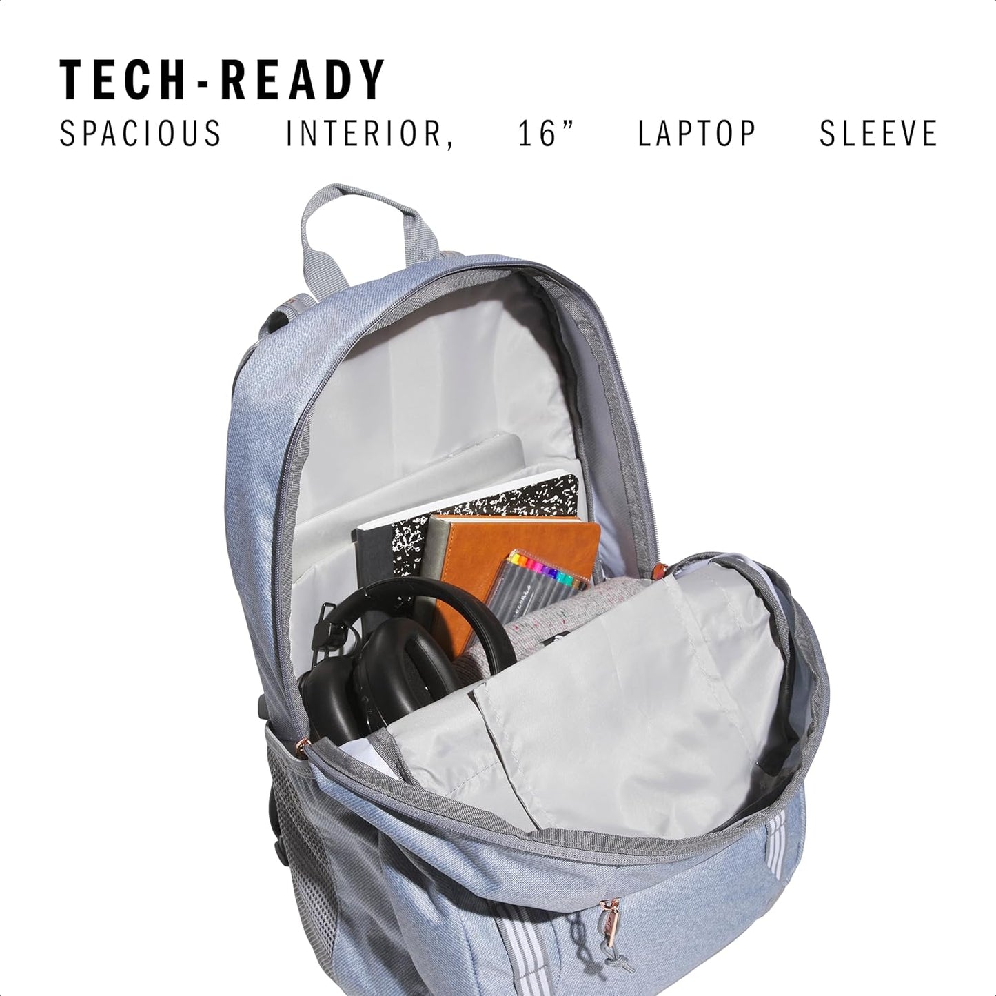 adidas Excel Backpack for Men & Women – Durable Large Athletic Laptop Bag, 7.0/Twill Grey/Grey/Rose Gold, OSFA