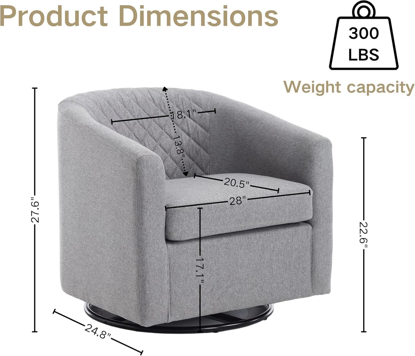 Swivel Rocker Barrel Chairs,Modern 360 Degree Swivel Living Room Chairs,Upholstered Linen Cozy Chair Sofa Chair for Cafe,Bedroom,Office,Grey