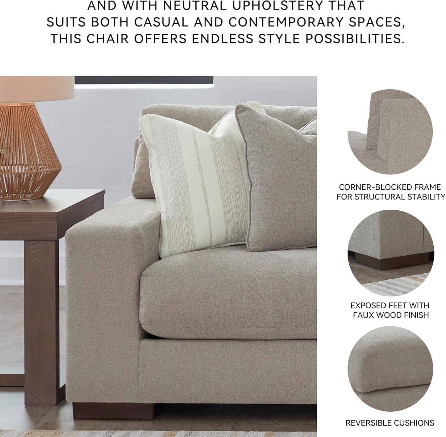 Signature Design by Ashley Maggie Contemporary Upholstered Oversized Chair with 1 Accent Pillow, Light Brown