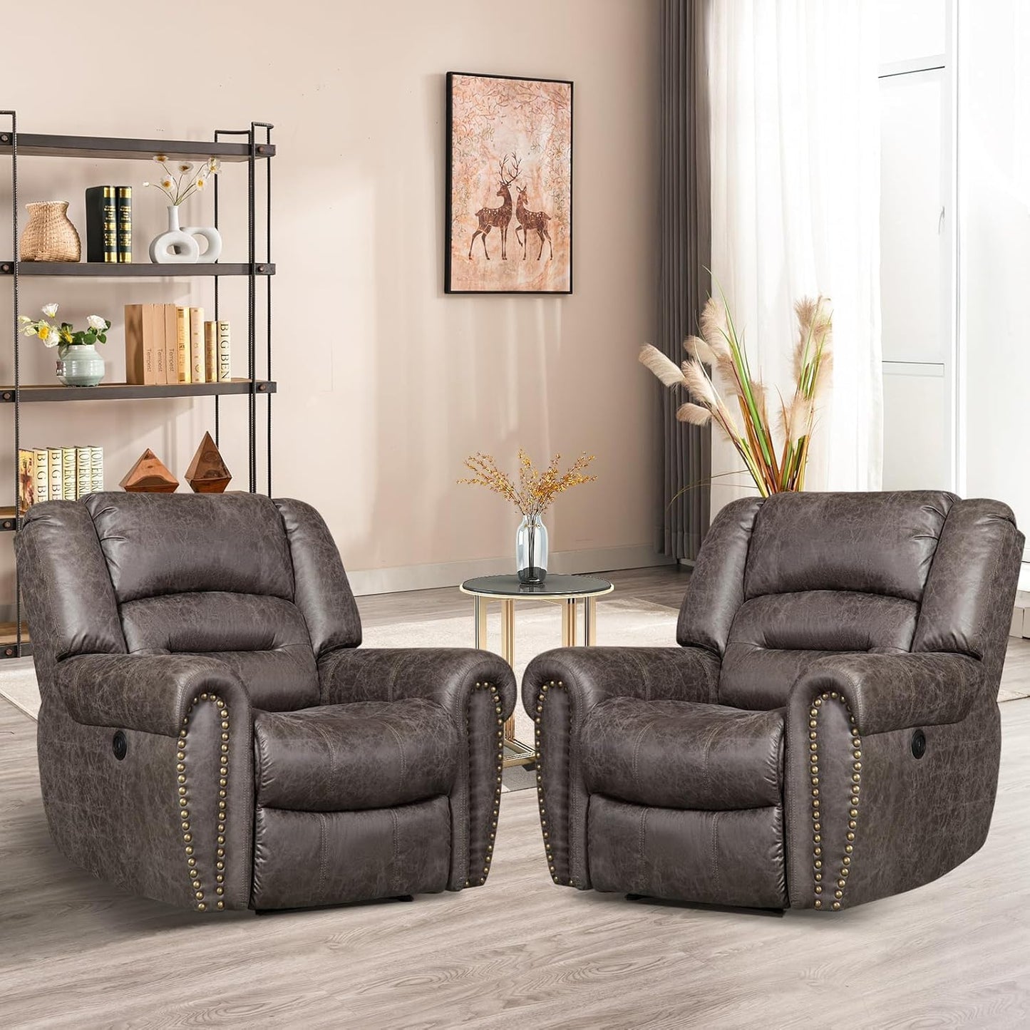 ANJ Electric Recliner Chair W/Breathable Bonded Leather, Classic Single Sofa Home Theater Recliner Seating W/USB Port (Smoky Gray)