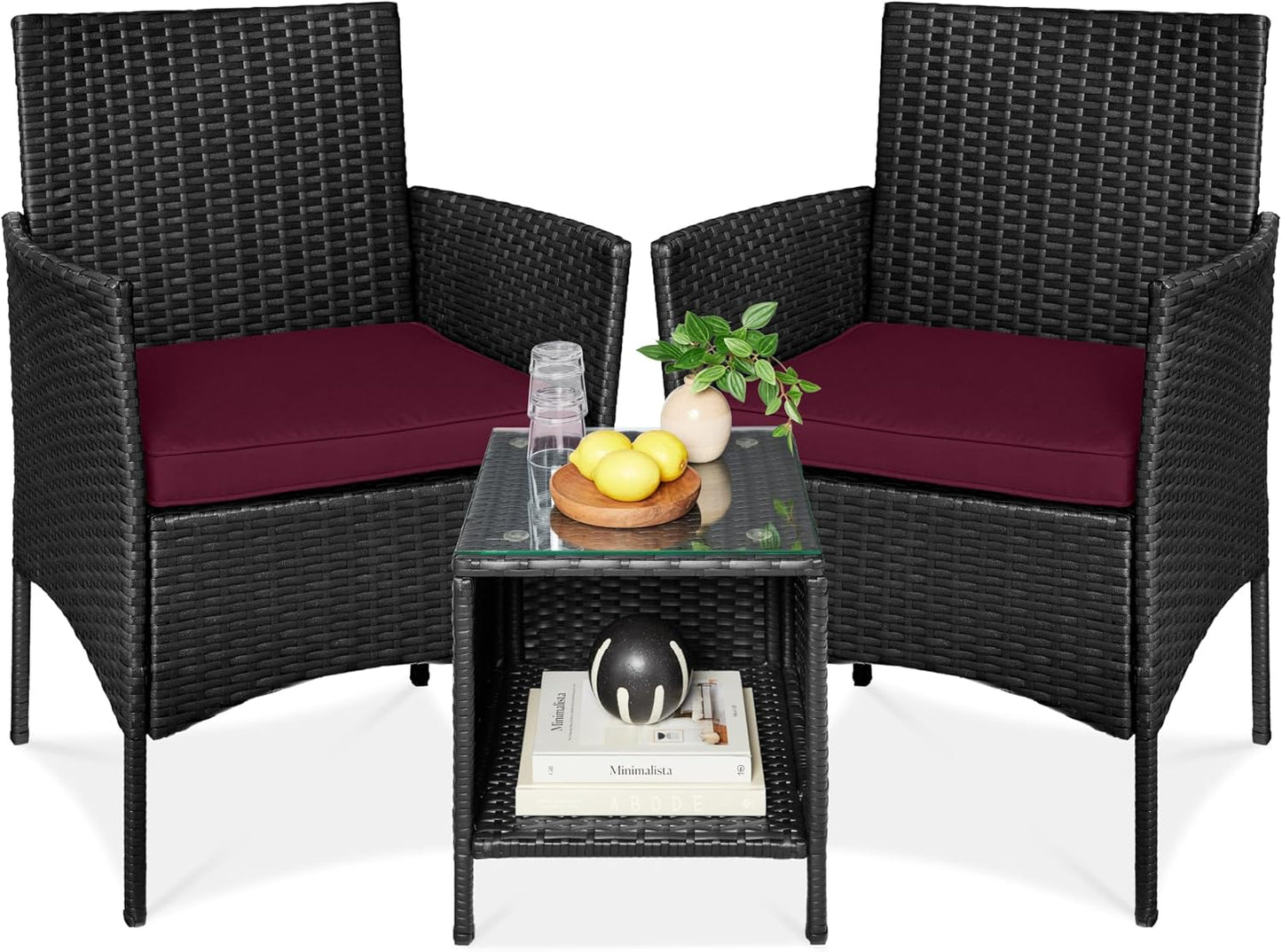 Best Choice Products 3-Piece Outdoor Wicker Conversation Bistro Set, Space Saving Patio Furniture for Garden w/Side Table - Gray/Navy