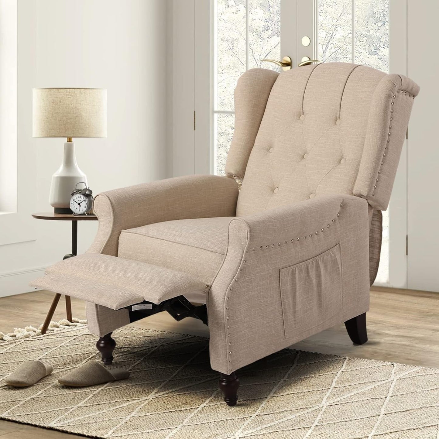Wingback Recliner Chair - Tufted Arm Chair Recliner - Fabric Push Back Single Sofa for Living Room Adjustable Backrest (Pair, Blue Floral)