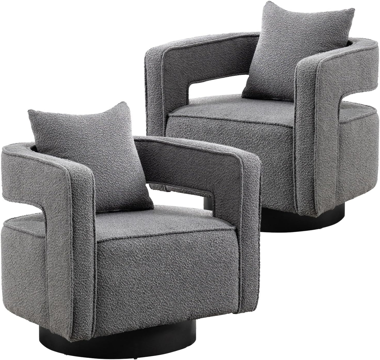Swivel Barrel Chair Set of 2, Modern Teddy Round Accent Chairs Curved Open Back, 360 Degree Swivel Arm Chair with Pillow, Single Sofa Chair for Living Room Bedroom,Orange