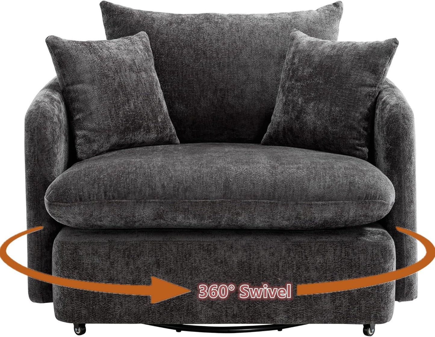 46" Oversized Swivel Accent Chair with Ottoman Set, Upholstered 360° Swivel Barrel Chair and A Half with Ottoman, Extra Wide Seat Lounge for Living Room, Reading, Bedrooms