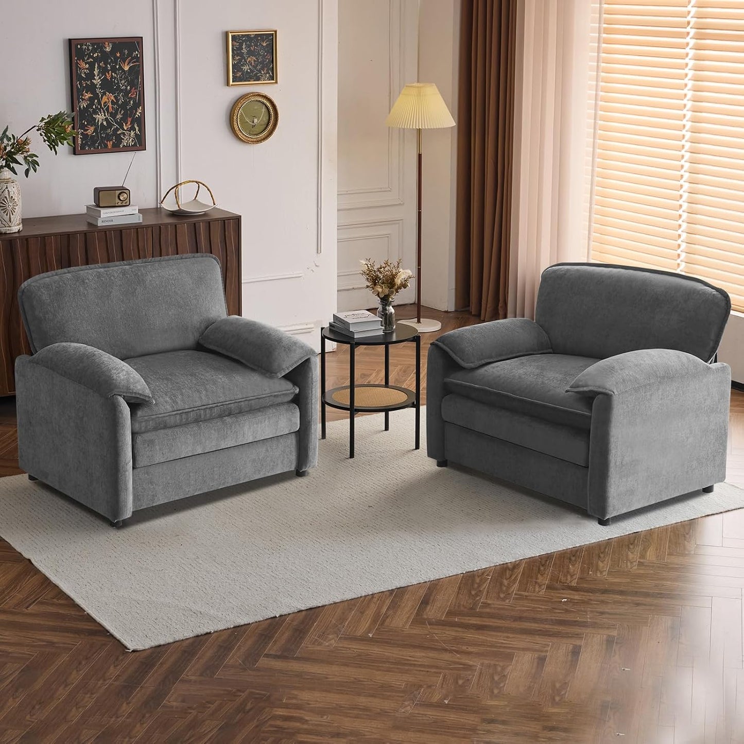 Accent Chair Set of 2, White Corduroy | Compact 360° Swivel for Small Spaces, Plush Deep-Cushioned Reading Chair