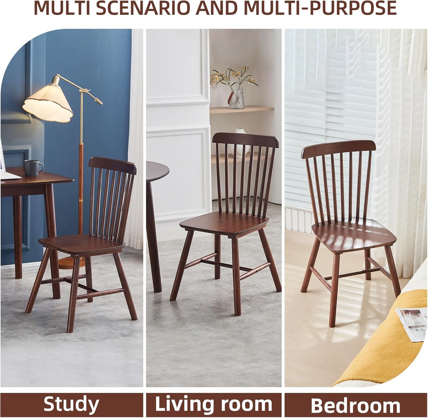 4 Pieces of Dining Chair, Rubber Wood Material, Solid Wood Dining Table Chair, Living Room Chair, Simple and Natural (Walnut)
