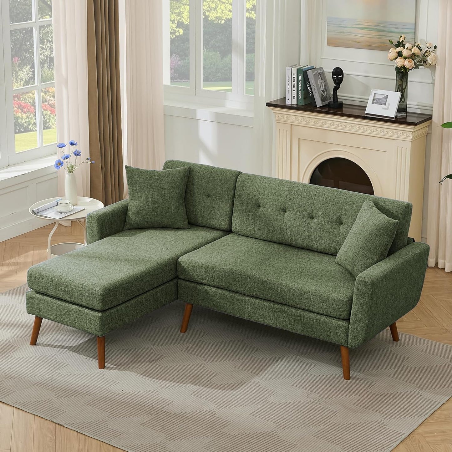 Tbfit 65" W Loveseat Sofa, Mid Century Modern Decor Love Seat Couches for Living Room, Button Tufted Upholstered Small Couch for Bedroom, Solid and Easy to Install Love Seats Furniture, Beige