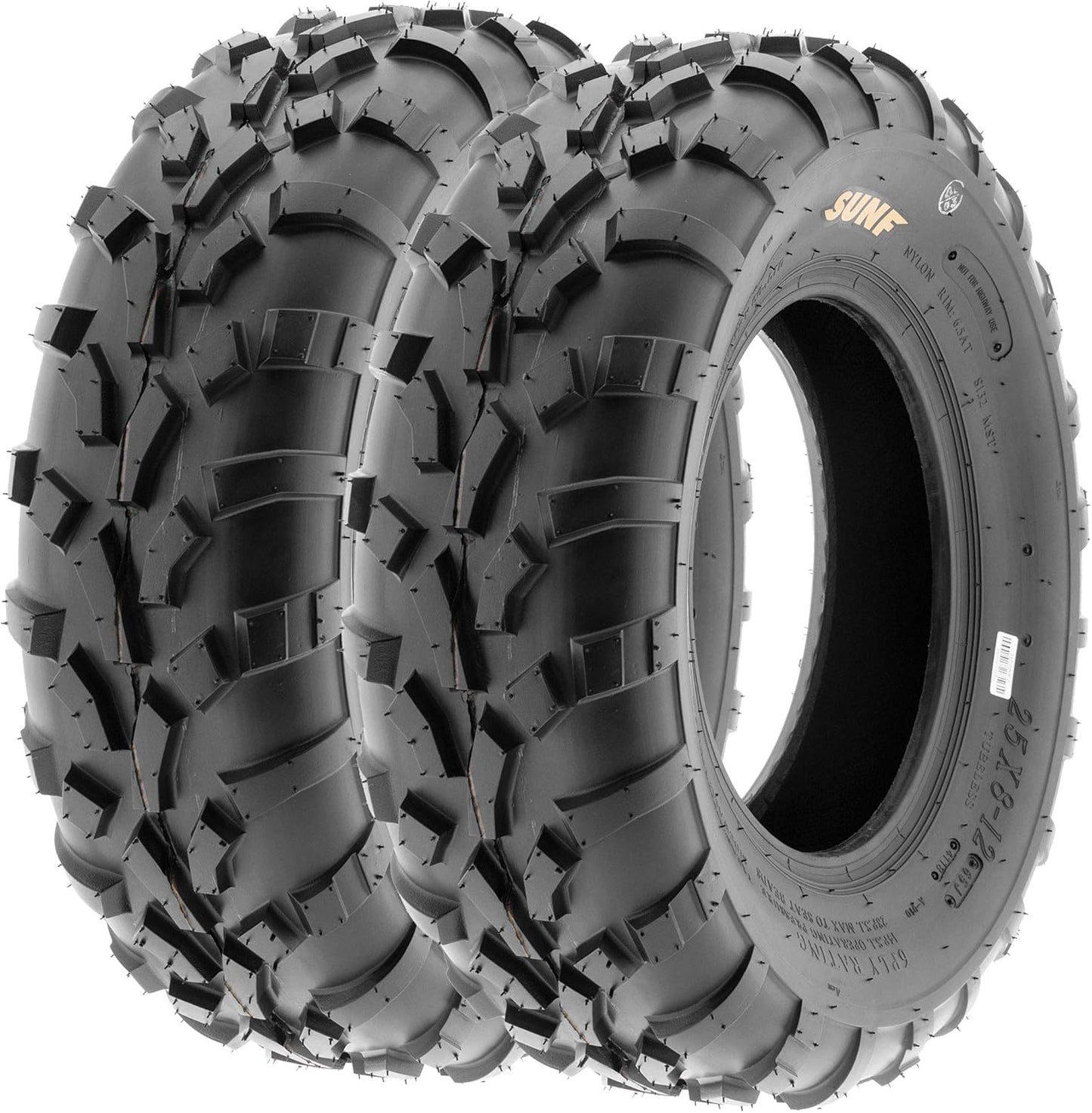 Set of 4 SunF A010 25x8-12 Front & 25x11-12 Rear ATV UTV Lawn Mowers Tires, 6 PR, Tubeless