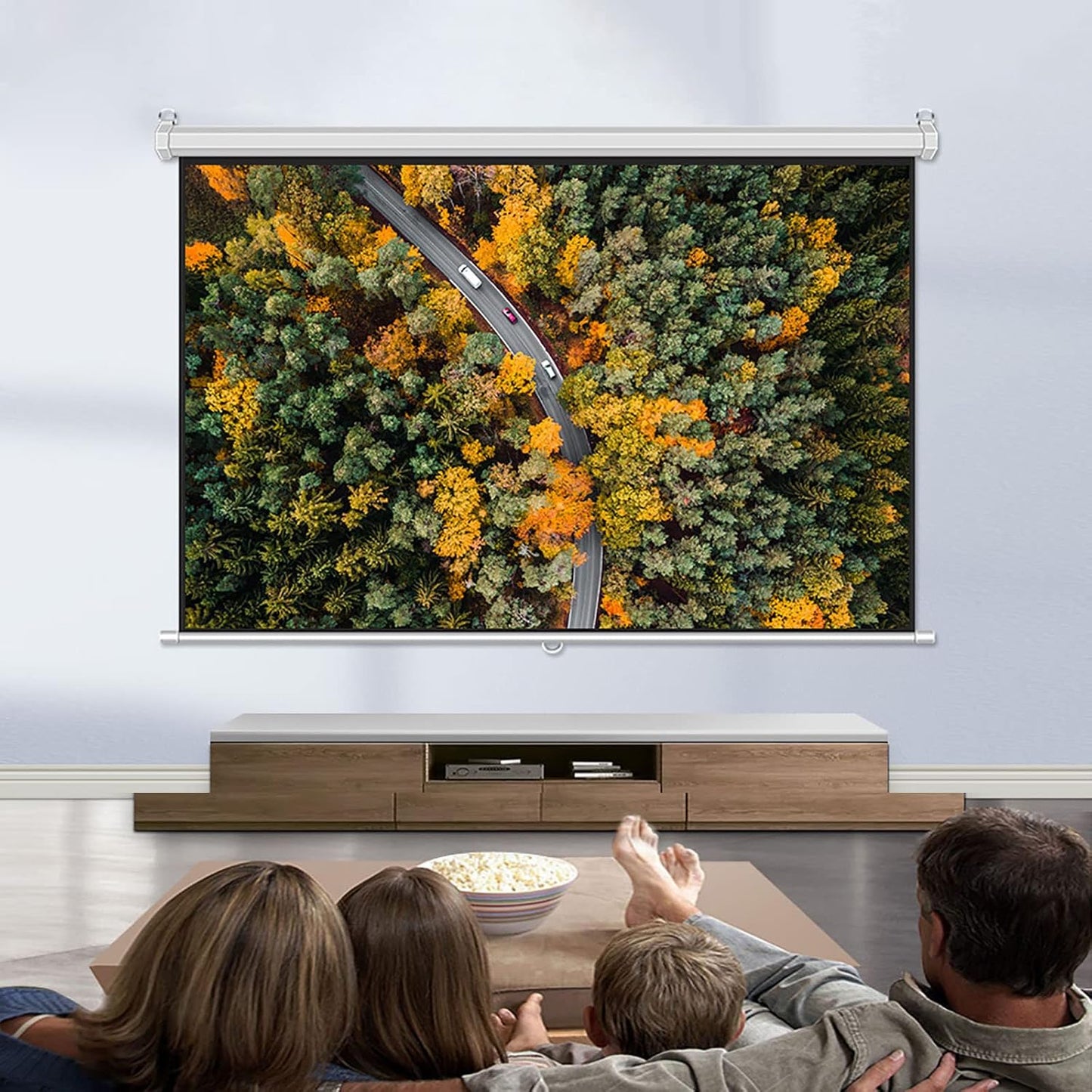 4:3/16:9 HD Manually Retractable Drop-Down Projector Screen with Auto-Lock Design, Wall-Mounted Clear Projection Screen for Home Theater Office Entertainment (60) (84inch 16:9)