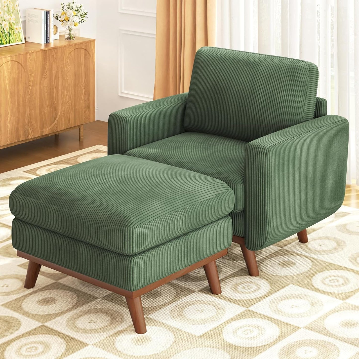 Vesgantti 68" Loveseat Sofa - Green, Comfy Corduroy with Spring Cushion, Solid Wood Frame, Modern Deep Seat, Bedroom & Living Room, Office Couch