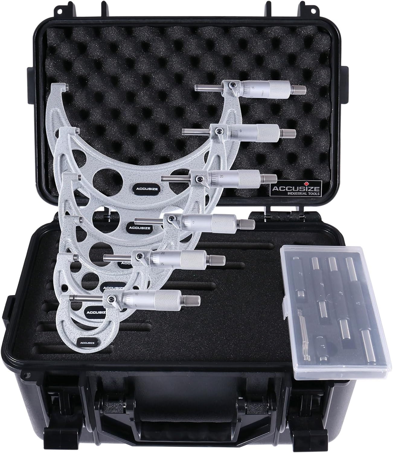 Accusize Industrial Tools 0-3 inch x .0001'' Ultra-Precision M-Type Outside Micrometers Carbide Tipped 3 Pc Set, EG00-0903