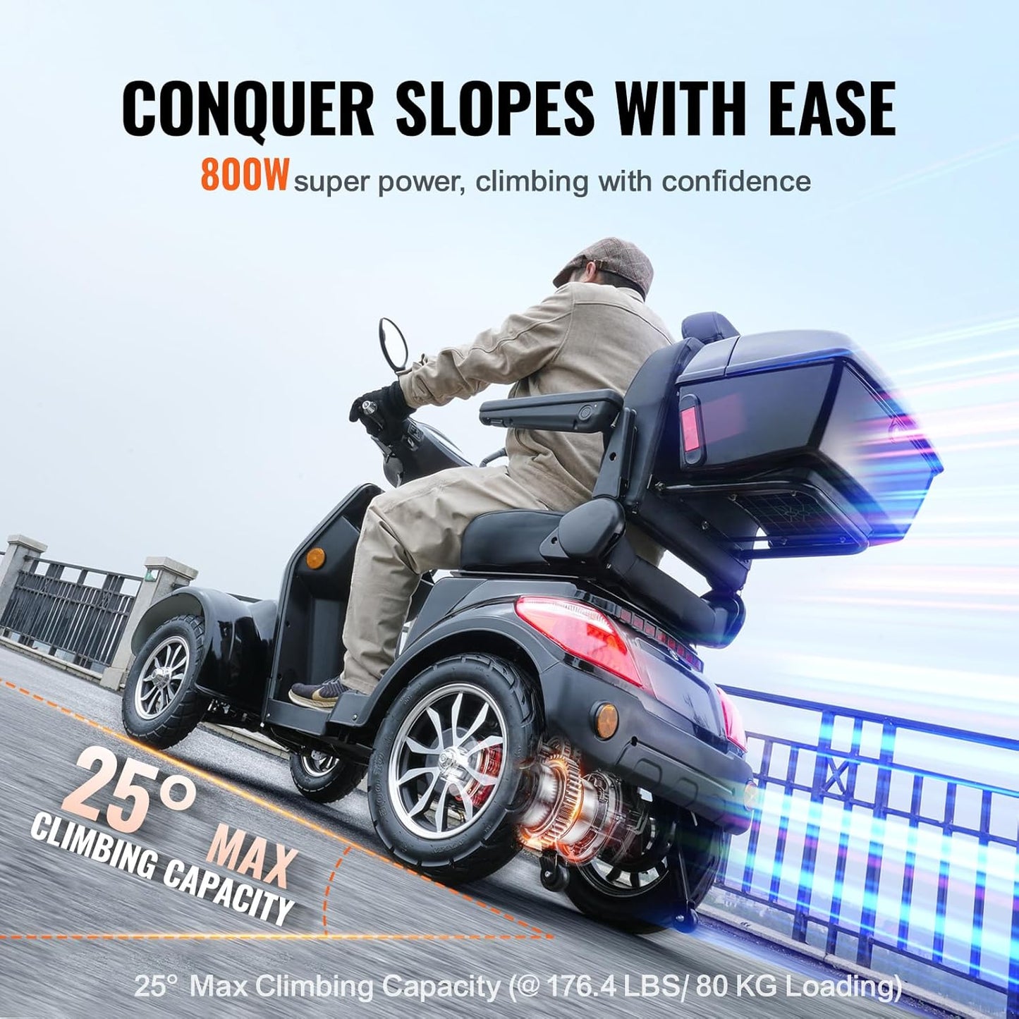 VEVOR Heavy Duty 4-Wheel Mobility Scooters for Seniors & Adults, 500lbs Capacity - 31 Miles 3-Speed Long Range, 800W All Terrain Electric Recreational Scooter Wheelchair with 25° Max Climbing Capacity