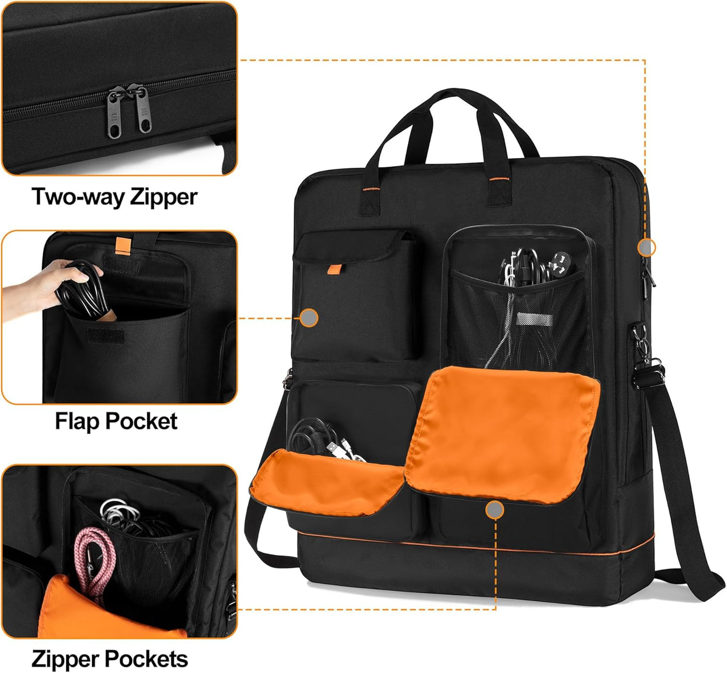Solar Panel Storage Bag with Bright Lining, Travel Carrying Case Compatible with Jackery SolarSaga 100W, Padded Carrier with Multi Pockets & Shoulder Strap