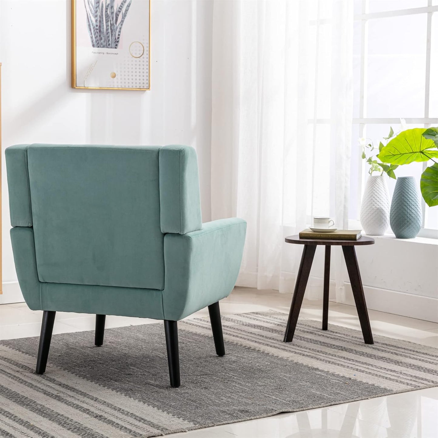 Accent Armchair, Living Room Chairs with Curved Back, Velvet Cushion, 250 Lbs Weight Capacity Ergonomics Accent Chair, Upholstered Single Sofa for Bedroom Mint Green Foam