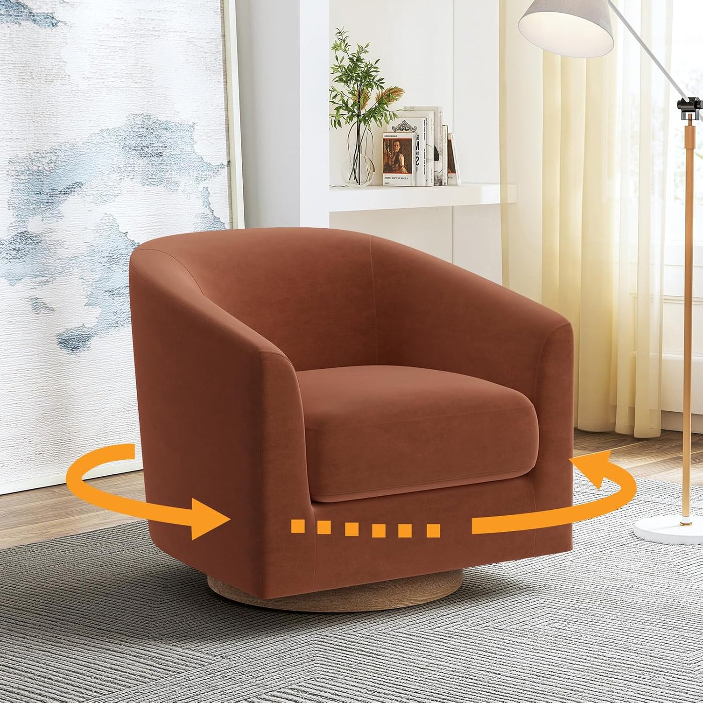 Swivel Accent Chair, Barrel Chair for Living Room, Comfy Single Sofa Chair, Round Swivel Couch Chair, Small Reading Chair for Adults, Ivory White Sherpa Accent Bucket Chairs for Bedroom