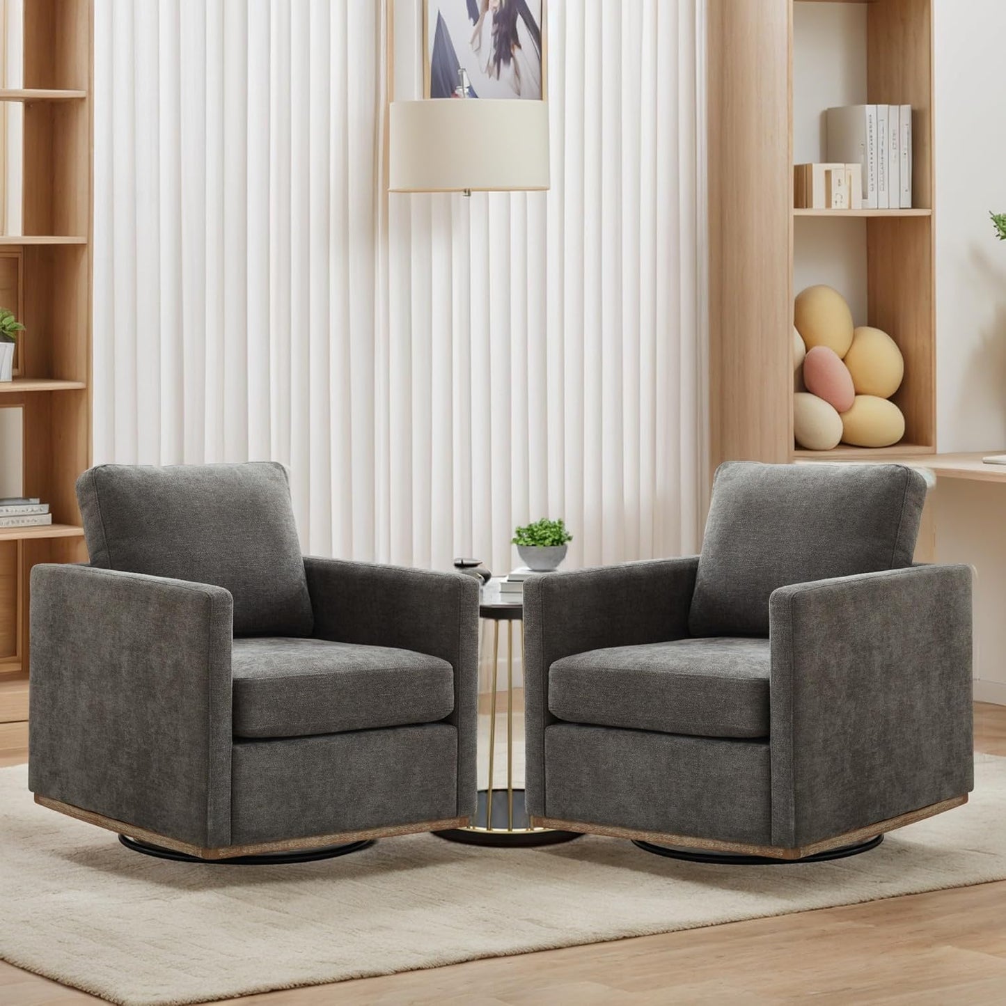 Sinzho & Wiyfun 30.7" W Upholstered Swivel Accent Chair Mid Century Modern Chenille Swivel Chairs for Living Room, Taupe