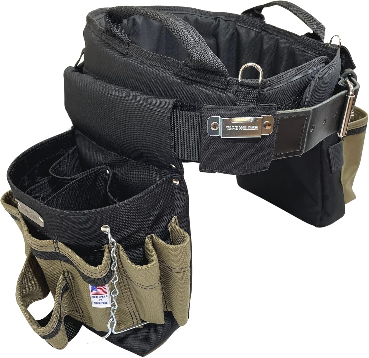 BOULDER BAG Ultimate Electrician's MAX Combo with Comfort Back Support Tool Belt, Leather Belt Buckle, Heavy Duty Tool Belt, Black, (Medium 28-32 Inch Waist), Tool Belt Made in USA