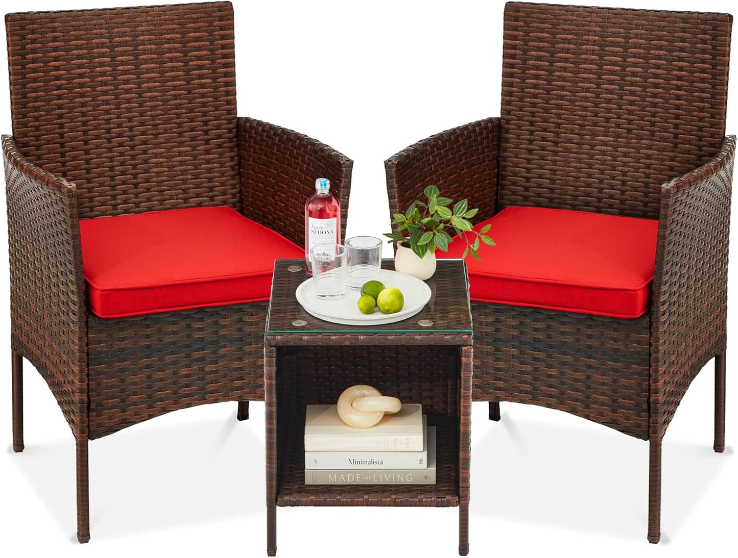 Best Choice Products 3-Piece Outdoor Wicker Conversation Bistro Set, Space Saving Patio Furniture for Garden w/Side Table - Gray/Navy