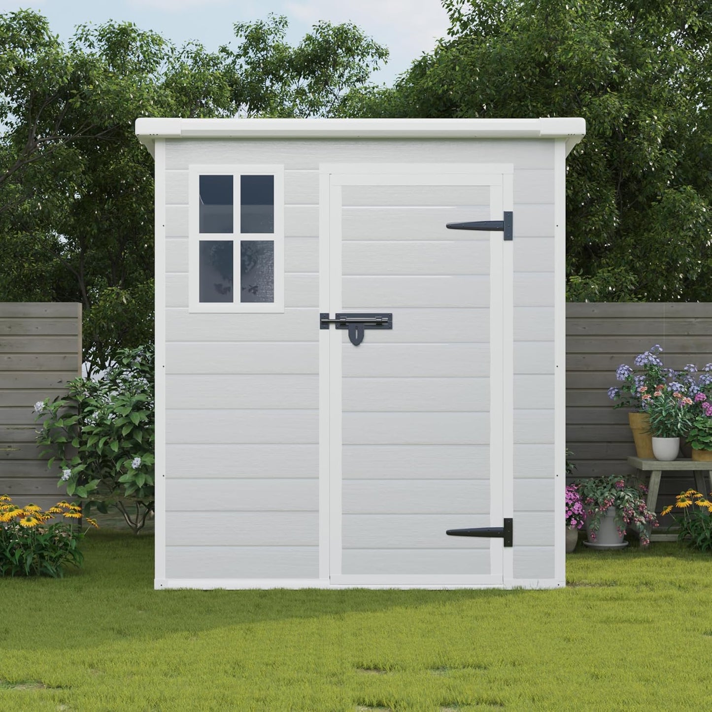 4×8 FT Outdoor Metal Storage Shed,Heavy-Duty Lean to Storage Shed with Floor Base,Garden Tool Metal Storage House W/Lockable Door and 2 Air Vents,Weather Resistant,for Backyard,Patio,Lawn,Black