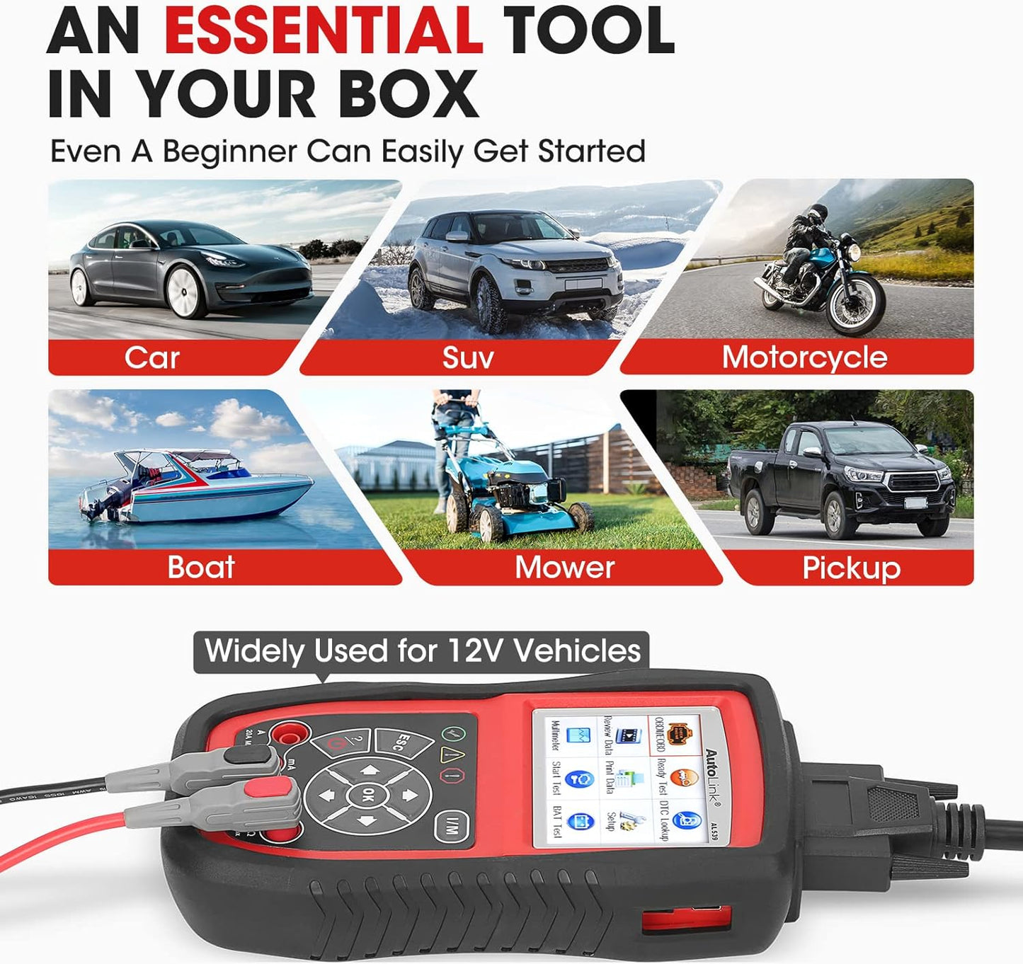 Autel AL539B OBD2 Scanner, 3-in-1 Code Reader Battery Tester Avometer for 12 Volts Batteries, Full OBDII Diagnosis and Circuit Starting & Charging Systems Test, All Enhanced Ver. of AL519 AL539