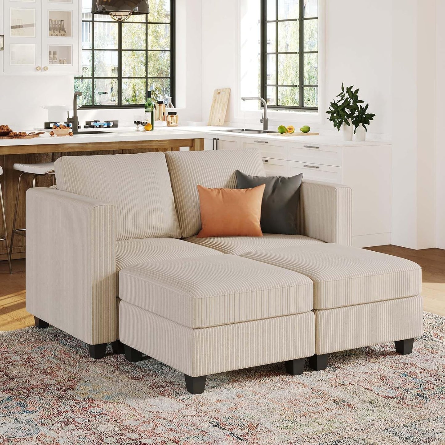 Belffin Corduroy Armchair Modular Arm Chair with Storage Modern Couch for Living Room Green