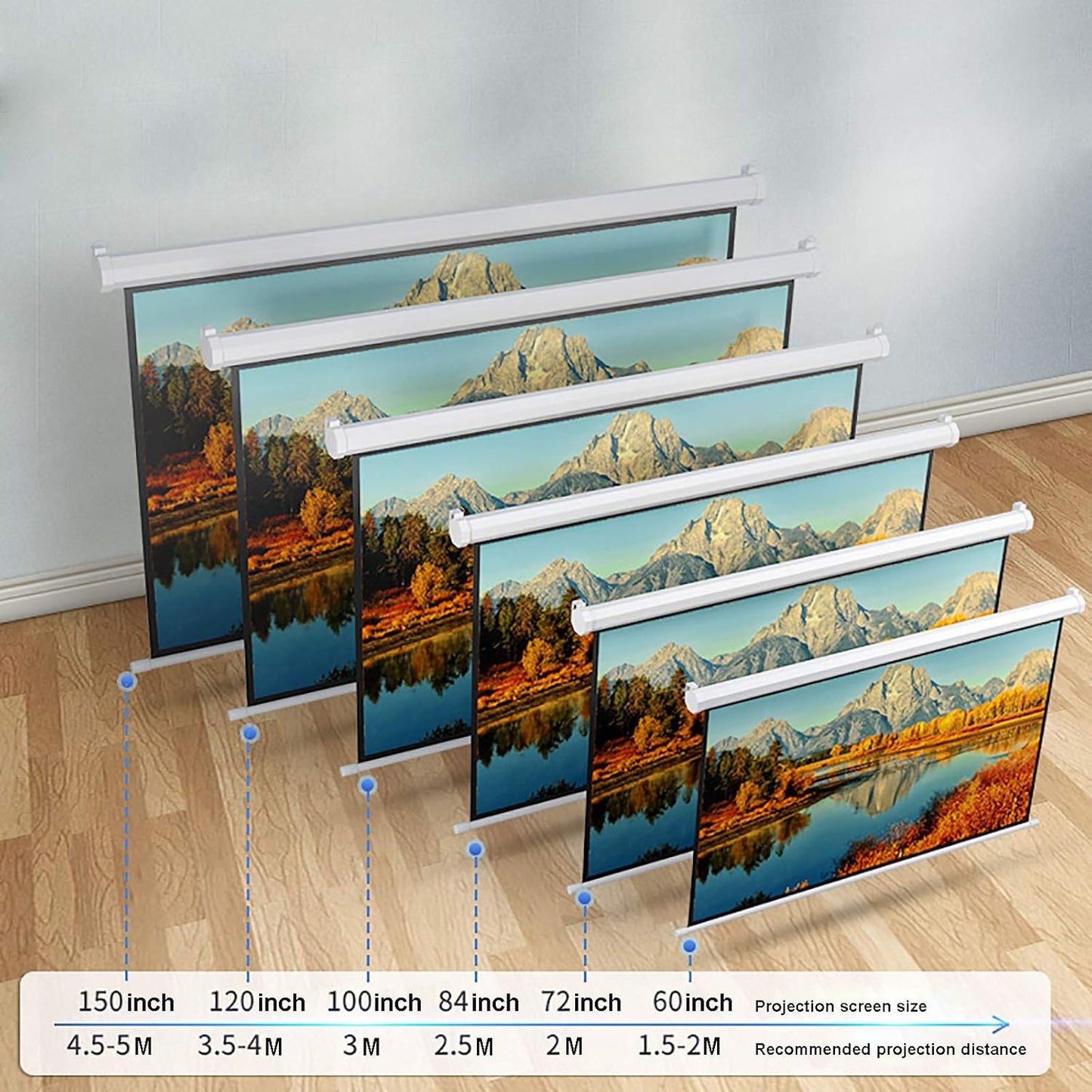 Wall-Mounted Projector Screen 4:3/16:9 Manual Pull Down Wrinkle-Free Projection Screen Retractable Projector Screen with Self-Locking Function, for Home Theater Indoor of(100inch 16:9