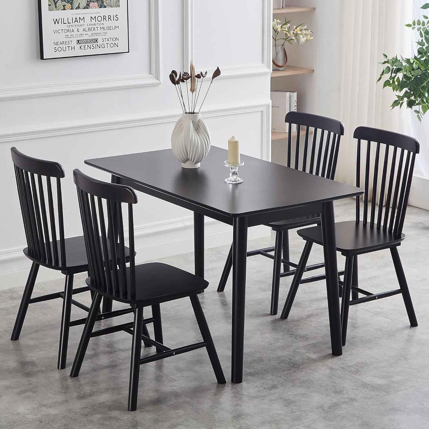 4 Pieces of Dining Chair, Rubber Wood Material, Solid Wood Dining Table Chair, Living Room Chair, Simple and Natural (Walnut)