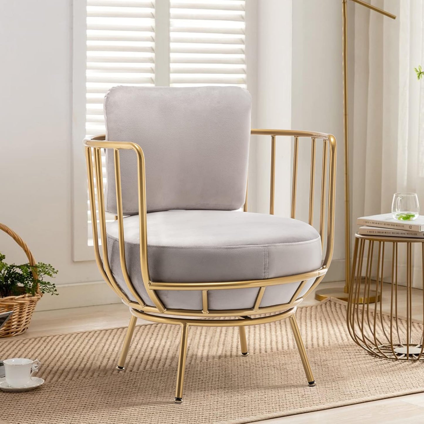 annjoe Accent Chair Swivel Barrel Chair Round Armchair with Metal Frame Legs for Living Room Bedroom Set of 2