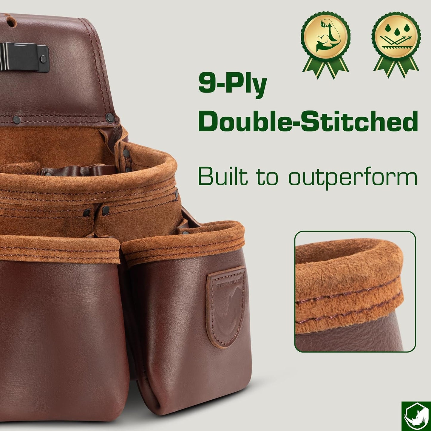 STRONGLAD Tool Belt - Framing Tool Belt for Carpenters - Tool Belts for Men - Carpenter Pouches for Construction - 21 Pockets, Oil-Tanned Full-Grain Leather T800