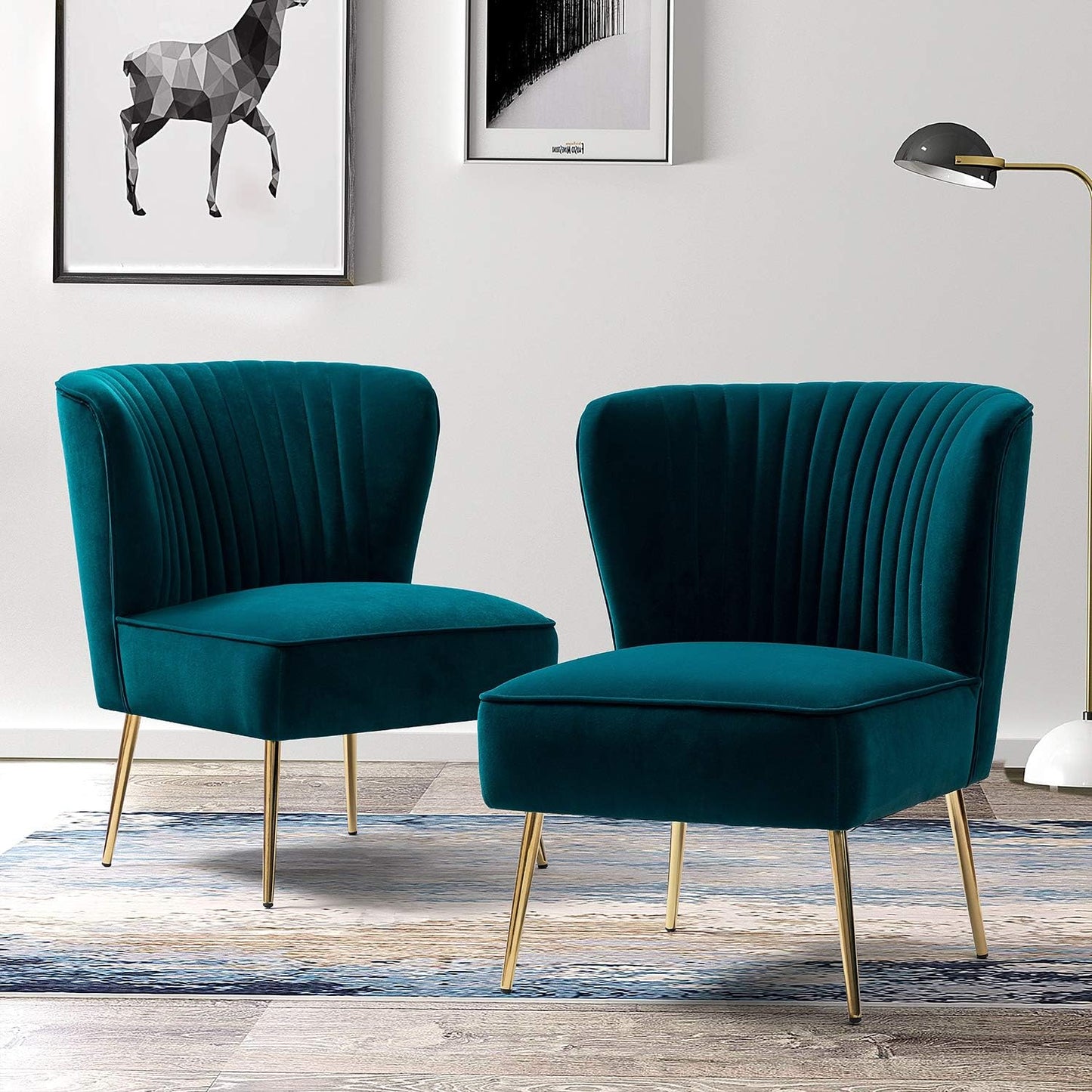 TINA'S HOME Velvet Accent Chair Set of 2 with Metal Golden Legs, Upholstered Armless Slipper Chair with Wingback, Mid Century Side Chair for Living Room Bedroom Makeup Vanity- Red
