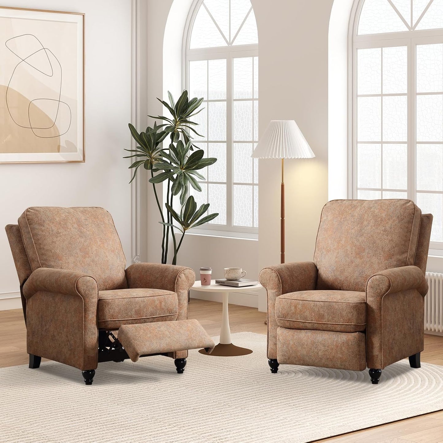 Bonzy Home Pushback Recliner Chair Set of 2, Push Back Reclining Chair with Padded Seat, Comfy Fabric Recliner for Living Room Bedroom Home Theater, Navy Blue