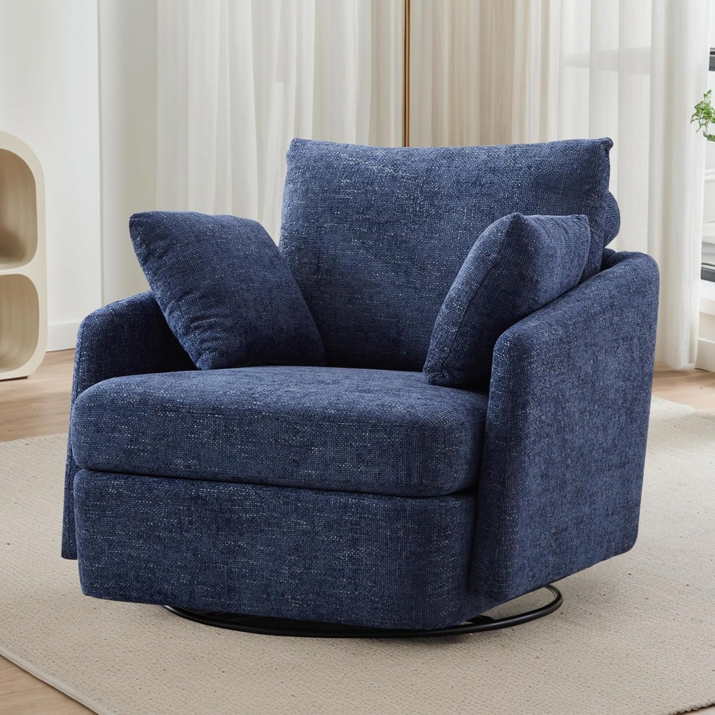 Sinzho & Wiyfun Oversized Swivel Accent Chair with Ottoman Upholstered Large Chenille Arm Chair with 3 Pillows for Living Room, Orange