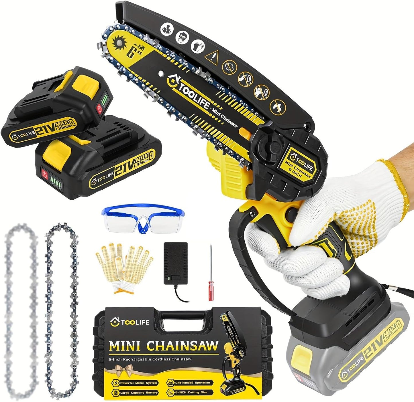TOOLIFE Mini Chainsaw 6inch, Handheld Electric Battery Powered Chain Saw for Tree Cutting, Gardens Yard Tools for Men Husband Dad,Anniversary Mens Gifts over 50 60, Birthday Gift Ideas