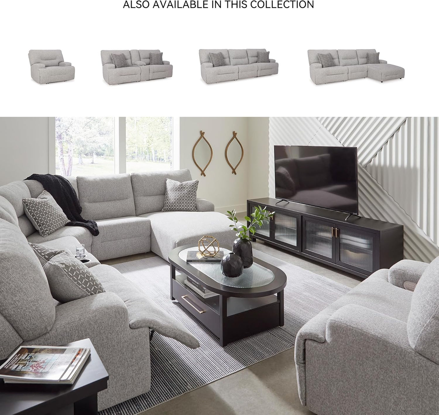 Signature Design by Ashley Acklen Place Contemporary Indoor Zero-Gravity Stain Resistant Oversized Upholstered Power Recliner with Adjustable Headrest and USB Port, Light Gray