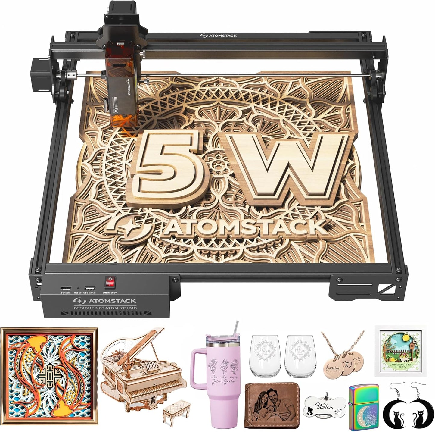 ATOMSTACK 10W Laser Engraver, A10 PRO V2 Laser Cutter, 0.06mm High Accuracy Laser Engraving Machine for Wood and Metal, Dark Acrylic, Glass, Leather