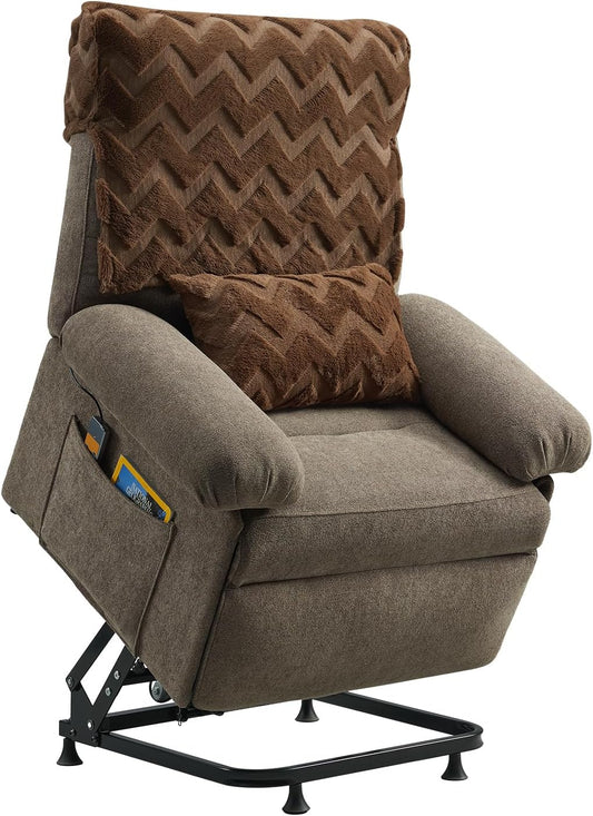 Bestier Triple Motor Power Lift Recliner Chair for Elderly Small with Removable Cover, Lumbar Pillow and Side Pocket, Infinite Positioning for Living Room, Bedroom, Brown