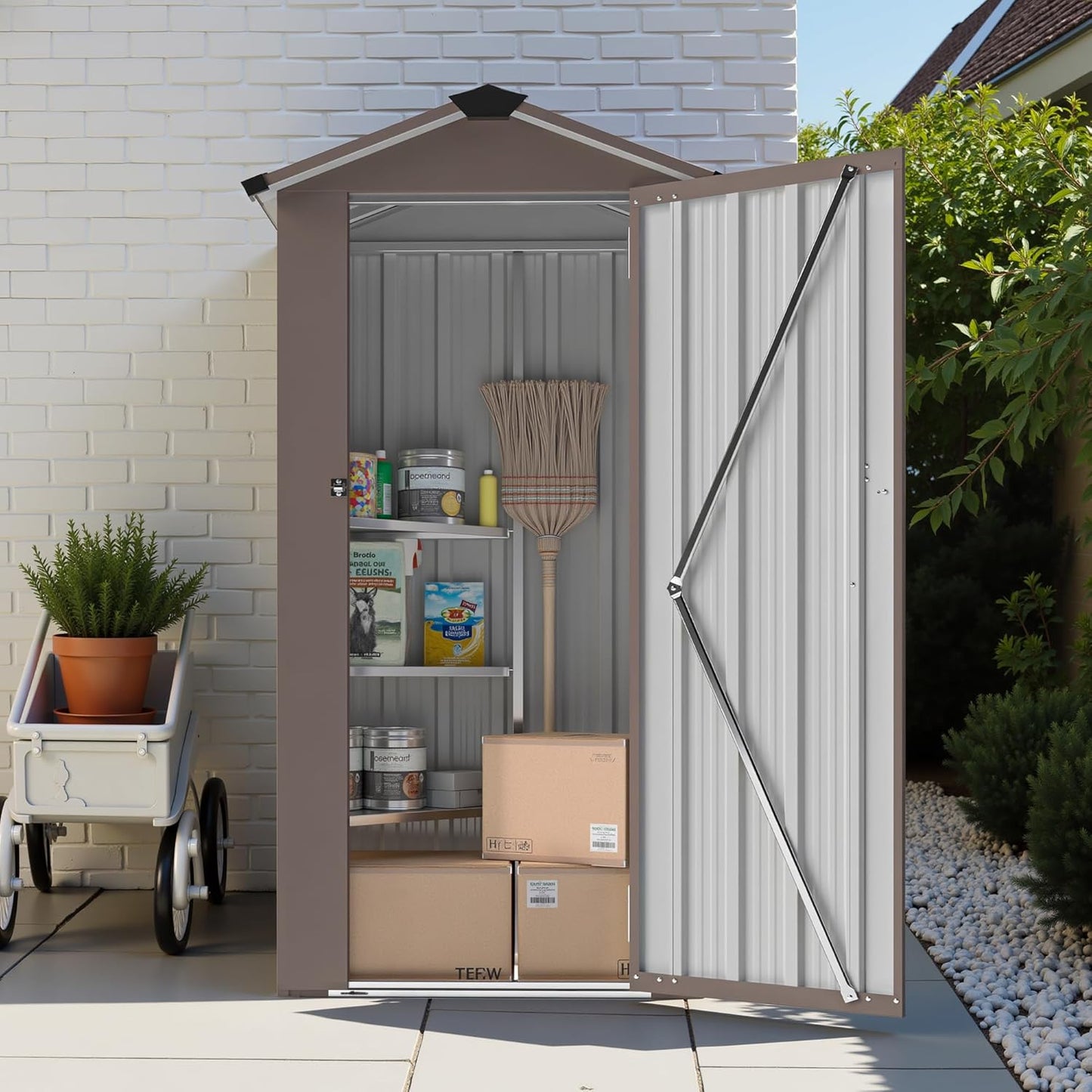 5X3 FT Outdoor Metal Storage Shed, Tool Shed with Peaked Roof and Lockable Door, Compact Garden Shed for Backyard Garden Patio Lawn, Gray
