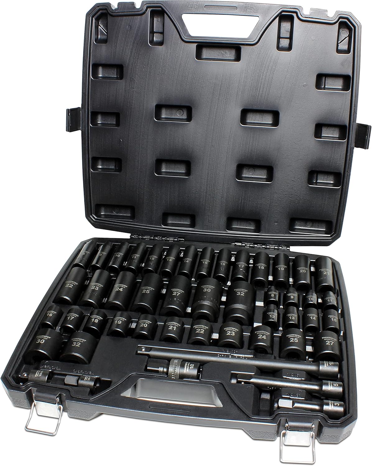 TIGHTSPOT 3/8" Drive 50pc Impact Socket PRO SET, our Most Popular Set Ever with SAE & Metric from 5/16 Inch - 3/4 Inch, 8mm-19mm + 21mm + 22mm, Standard/Deep Sockets, Extension Bars, Adapters & More