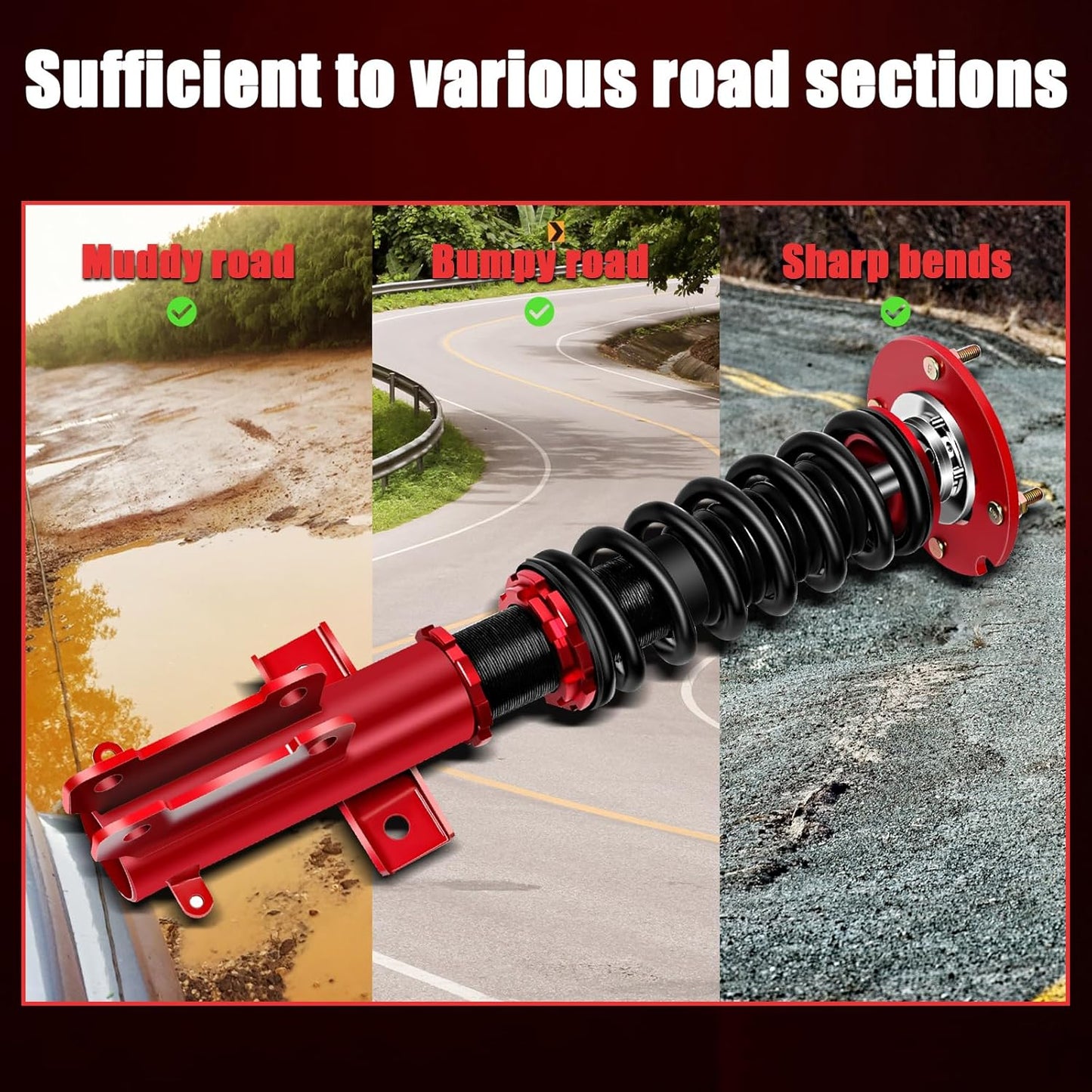 Adjustable Coilover Struts Fit for Ford for Mustang 2005-2014 Replace Coilover Struts Shock Struts Kits Assembly(Red)