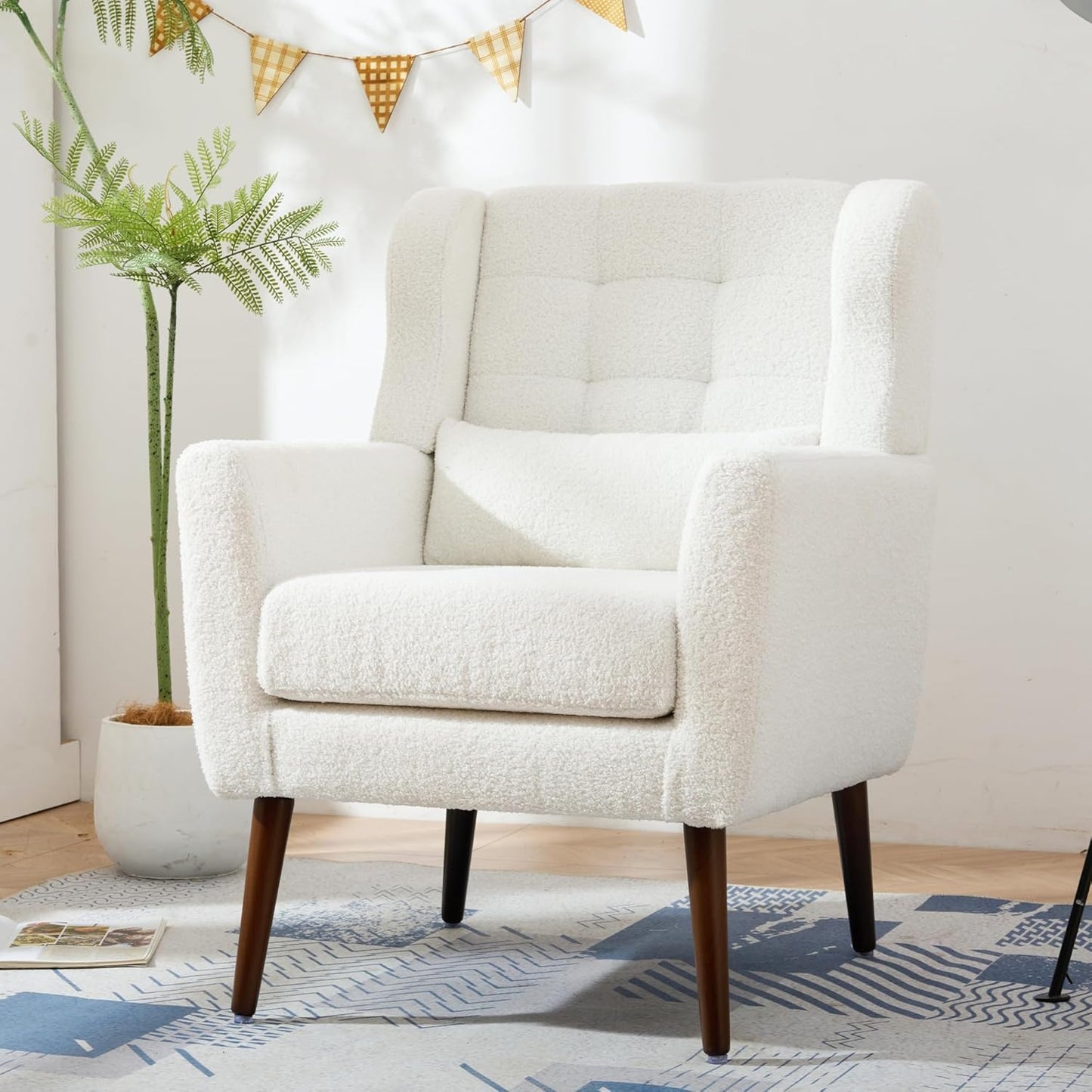 Accent Chair Set of 2, Upholstered Armchair with Pillow, Fabric Single Sofa Chair with Lounge Seat and Wood Legs Accent Chair for Living Room Small Spaces (Grey, Set of 2)