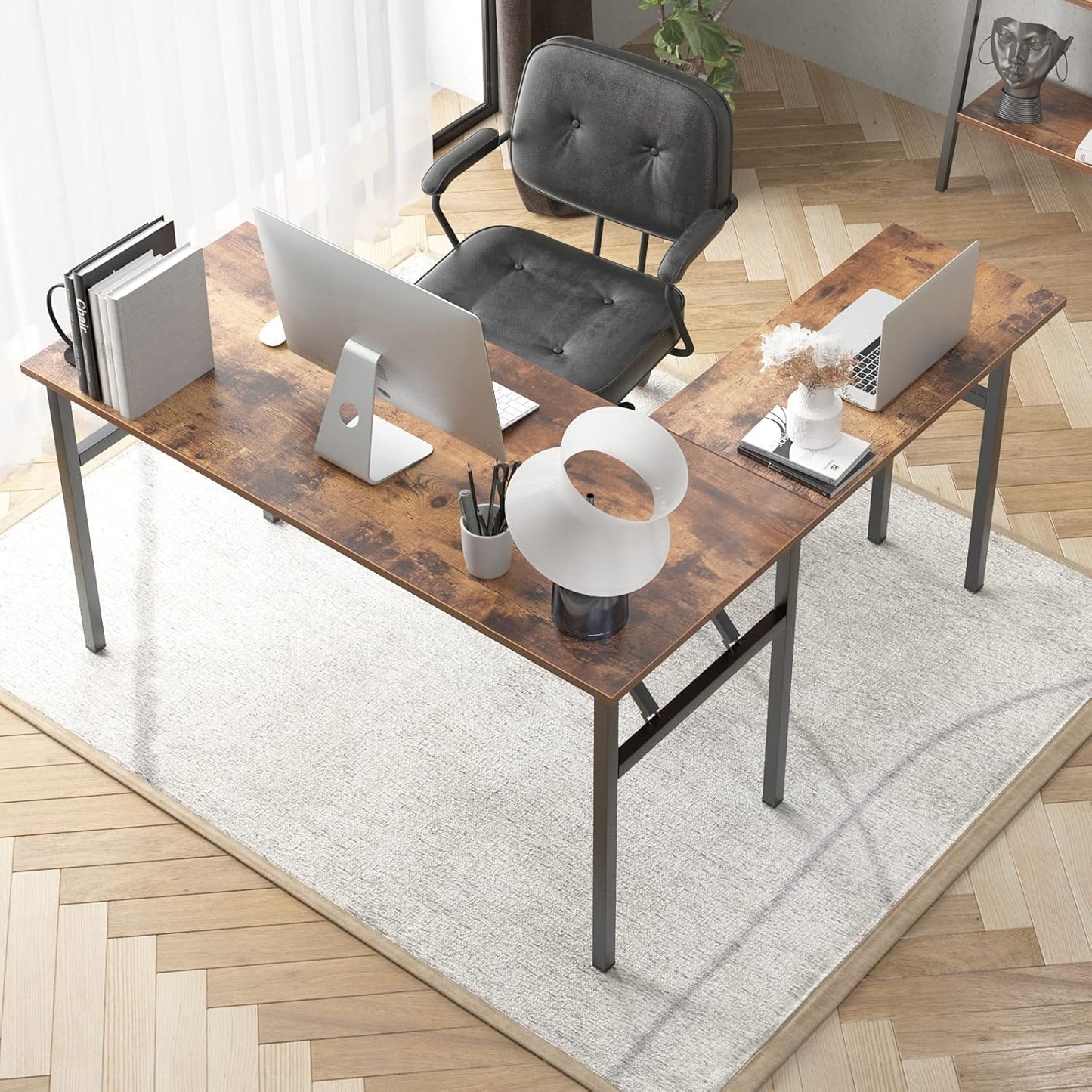 SogesGame 55 × 55 Inches Large L-Shaped Folding Desk,One-Step Assembly,Home Office Desk,Workstation,White,AC11DW-S8-US