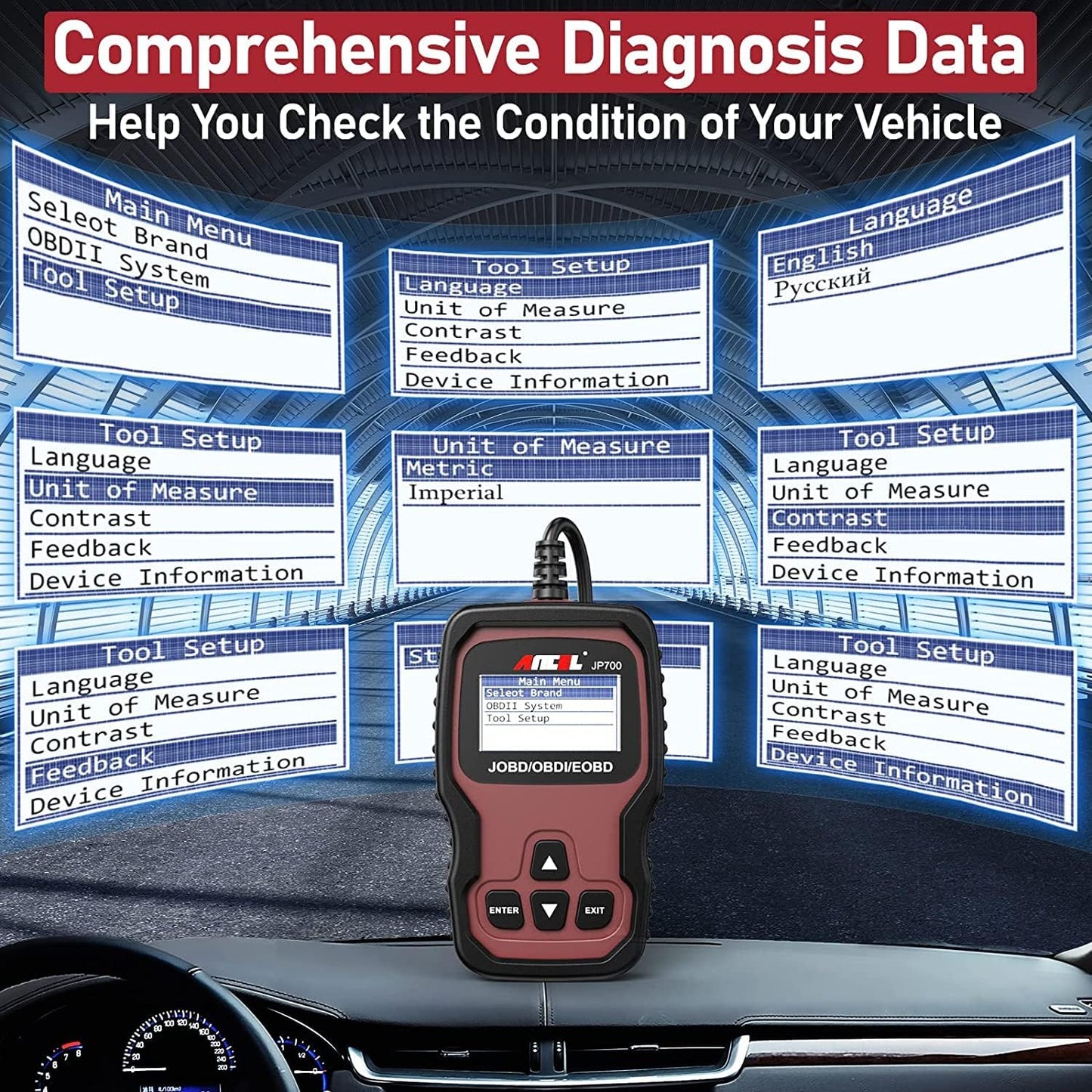 ANCEL JP700 JOBD OBD2 Japanese Car Scanner, JDM Automotive Code Reader Check Engine Light OBDII Diagnostic Scan Tool Fits for Toyota Nissan Honda Mazda Subaru Vehicle Diagnosis