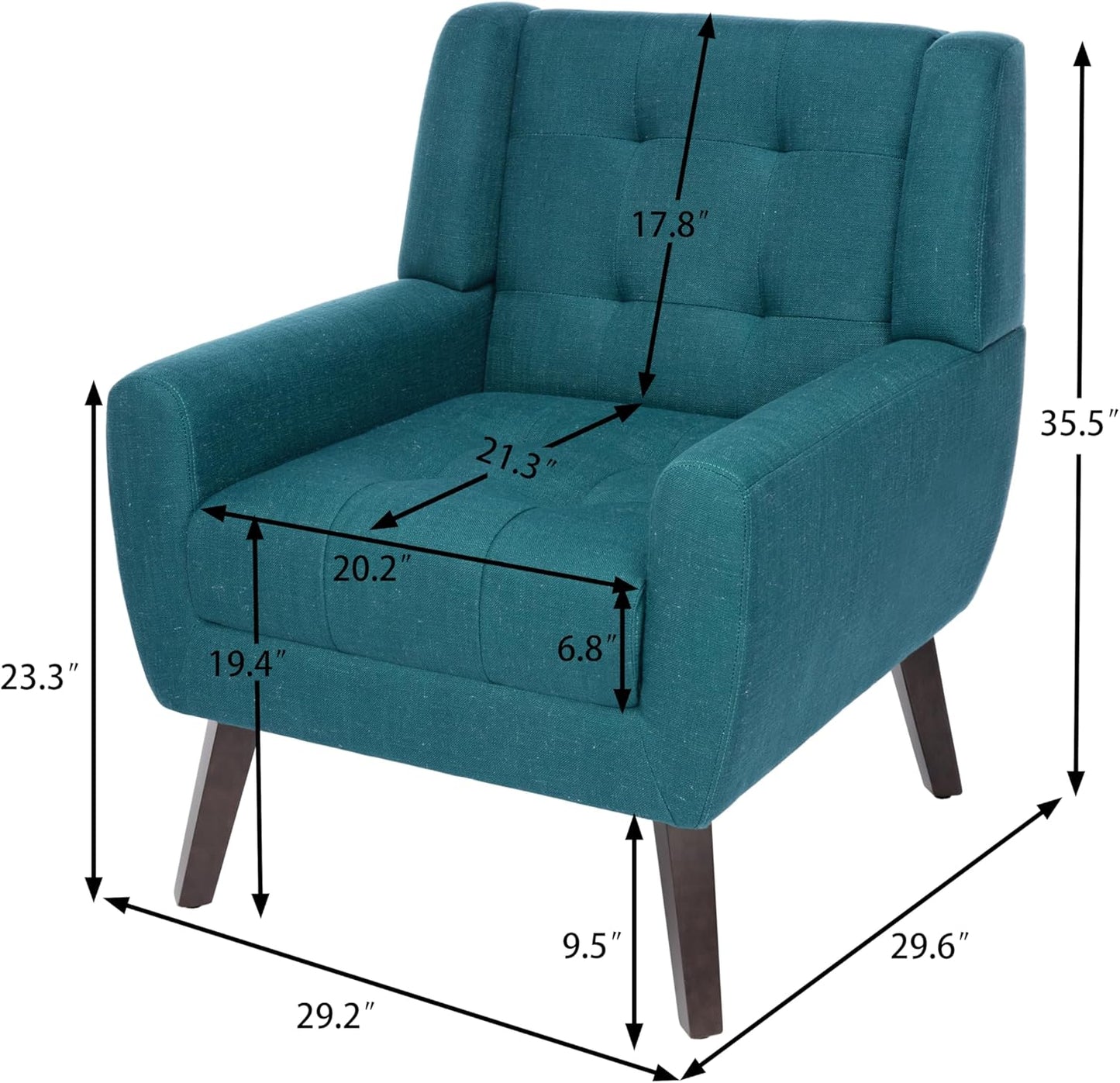 Accent Chairs Set of 2, Modern Fabric Upholstered Armchairs for Living Room, Comfy Arm Chairs Tufted Back and Solid Wood Legs for Bedroom Office Room (Light Blue)