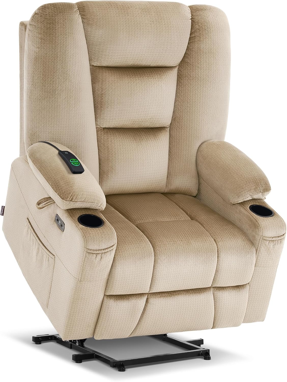 MCombo Large Power Lift Recliner Chair Sofa with Massage and Heat for Big and Tall Elderly People, 3 Positions, Cup Holders, and USB Ports, Fabric 7549 (Large, Burgundy)