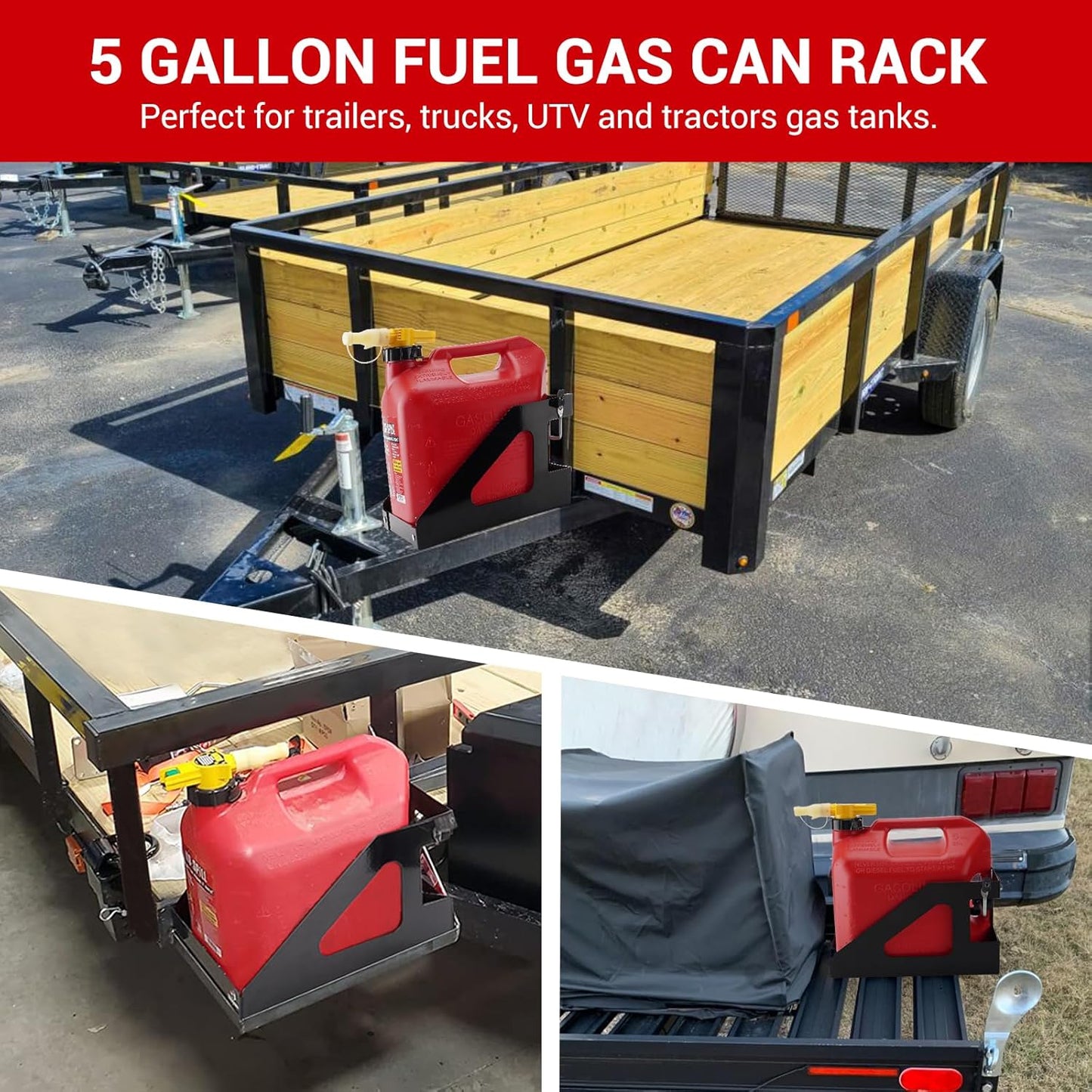 5 Gallon Trailer Gas Can Holder Rack Compatible with No-Spill Gas Can 5 Gallon (20 Liter) Fit for Trailers Trucks, with Anti-Theft Lock
