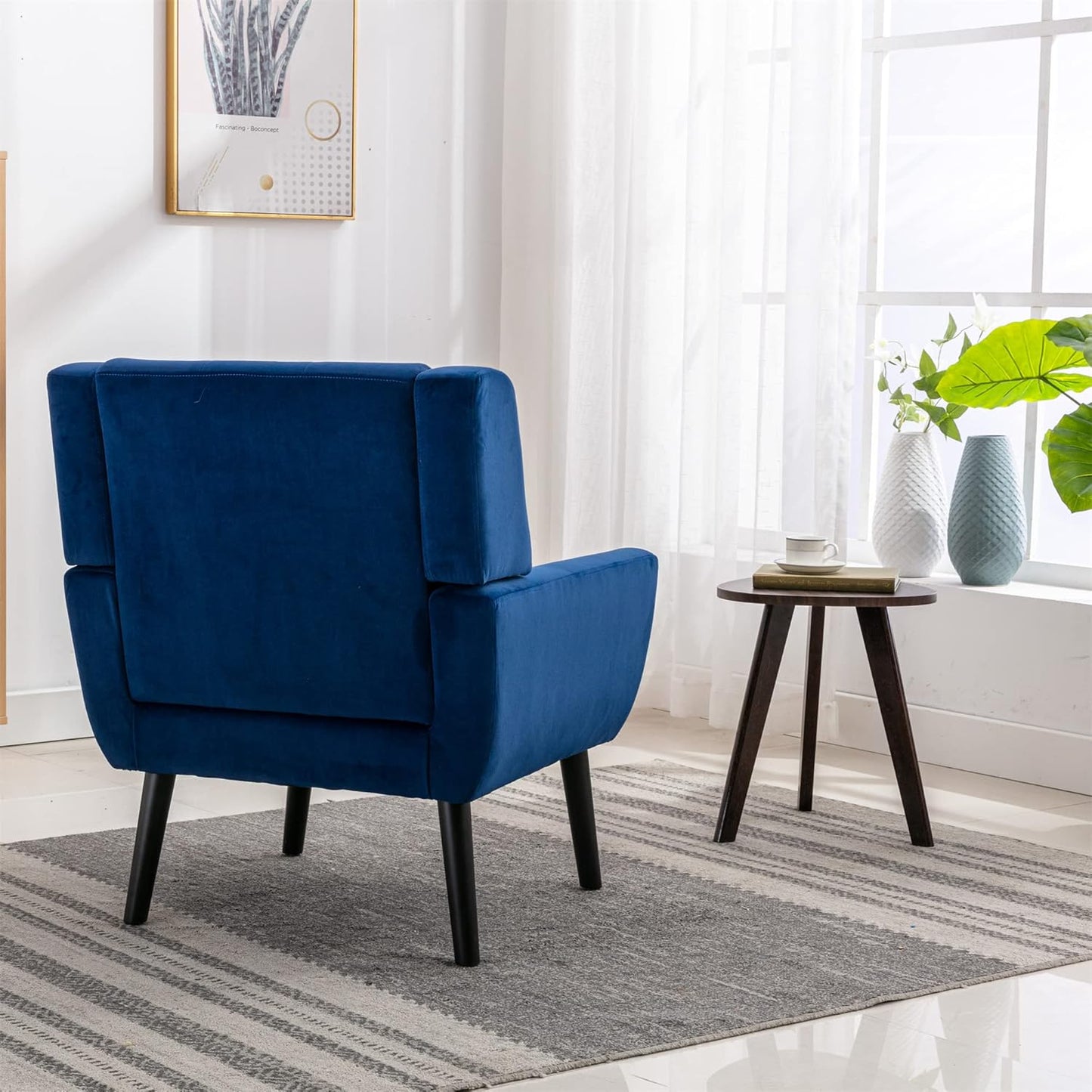 Accent Armchair, Living Room Chairs with Curved Back, Velvet Cushion, 250 Lbs Weight Capacity Ergonomics Accent Chair, Upholstered Single Sofa for Bedroom Royal Blue Foam