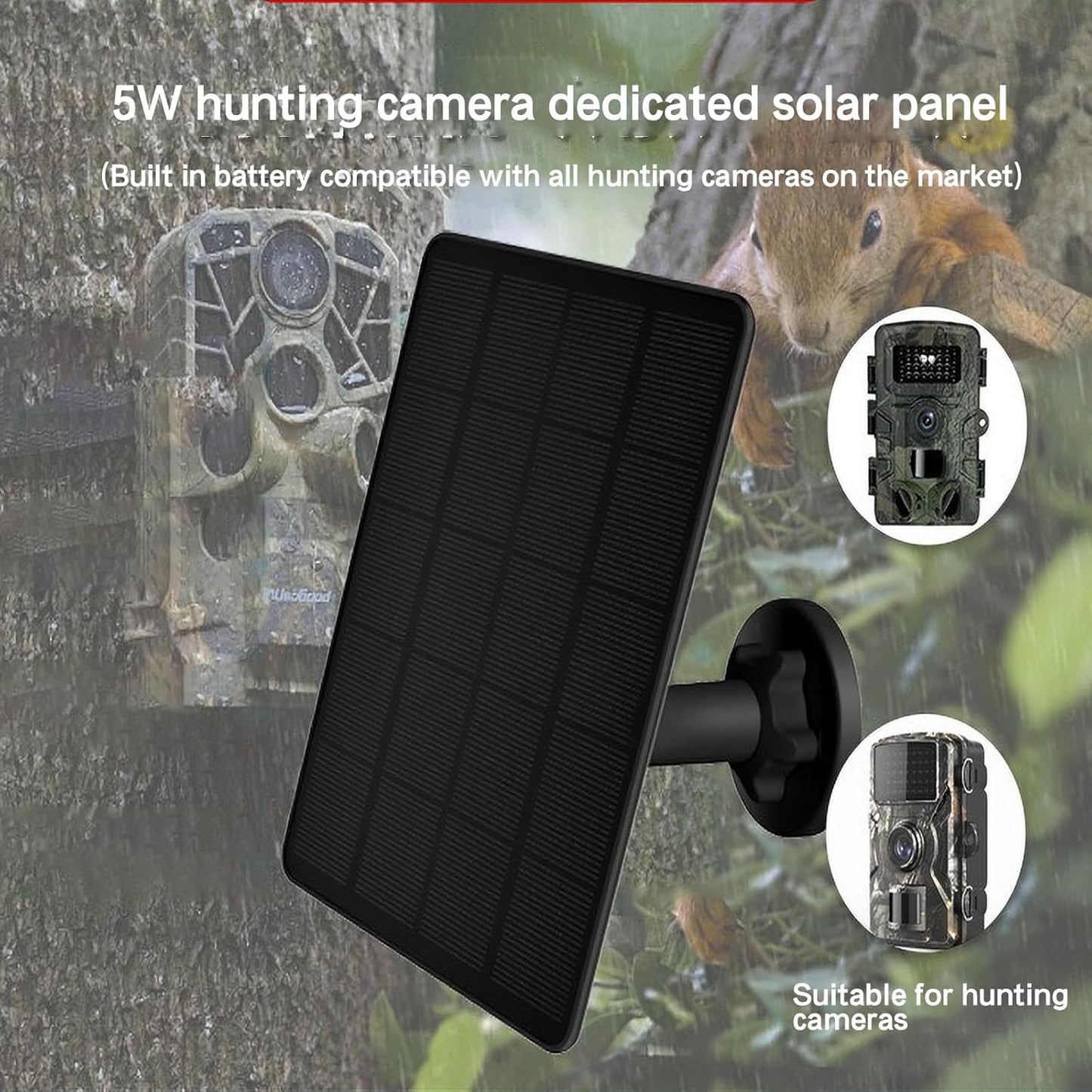 5W Trail Camera Solar Panel 12V/1A 6V/1.5A Solar Battery Charger Kit Built-in 5200mAH Rechargeable Lithium Battery Compatible with Hunting Game Camera(2 Pack)